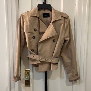 cropped tan trench coat